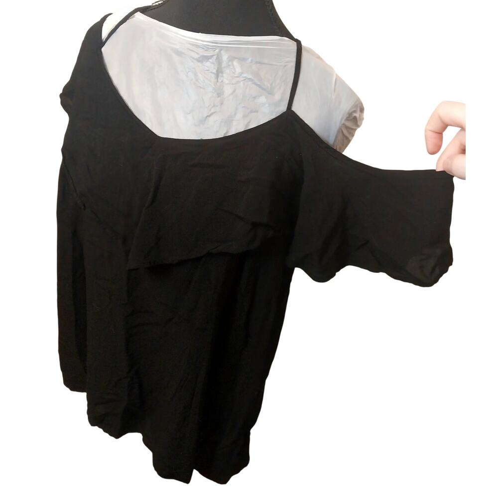 Old Navy Black Cold Shoulder Short Sleeve Spaghetti Strap Shirt Top Womens Large